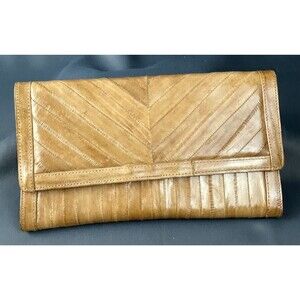 Vintage Tan Eel Skin Leather Clutch Purse 10" X 6"